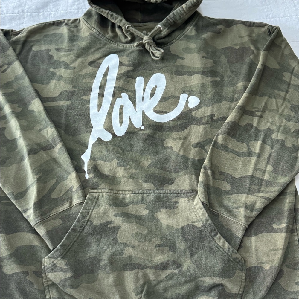 Camouflage Hoodie with Love Graphic, Size XXL